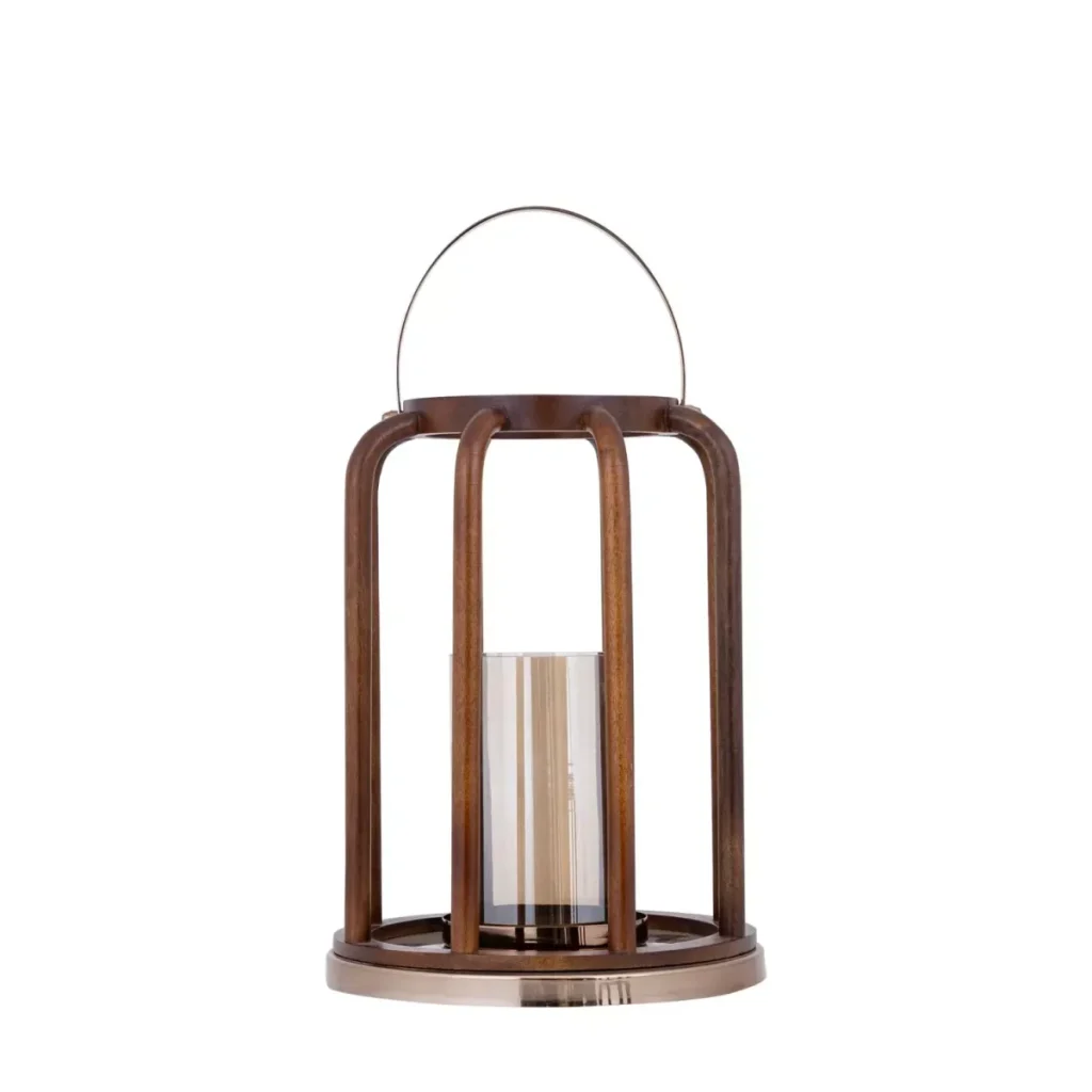 Lanterne Wooden Brown Stainless Steele 728596