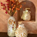 Vase Stoneware Ochre/Wh 23xh29cm 63146 3