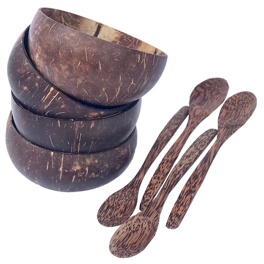 Sett Kokosnøttskåler & Skjeer, Original - 4pk